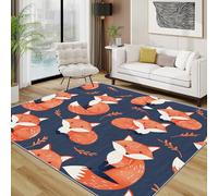 Fox Area Rugs for Living Room 80x150 - Red Forest Woodland Animal Rug for Bedroom, Cute Cartoon Kids Non Slip Washable Short Pile Carpet, Fox Room Decor