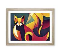 Fox Art Deco Abstract Framed Print | A2 Oak Framed Wall Art | Ready to Hang | Art Deco Animal Picture | Living Room Bedroom Lounge Office