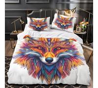 Fox Art Design 3D Printed 3-Piece Comforter Cover Colorful Animal Illustration Bed Cover Set Silky Soft Microfiber Concealed Zipper Anti-Fungal for Kids Teens Super king（260x220cm）