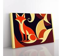 Fox Art Nouveau Abstract Canvas Wall Art Print Ready to Hang, Framed Picture for Living Room Bedroom Home Office Décor, 76x50 cm (30x20 Inch)