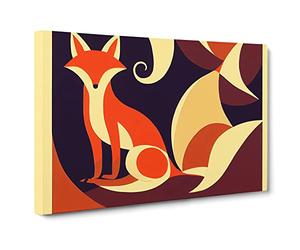 Fox Art Nouveau Canvas Print | Gallery Wrapped 30mm Frame Wall Art | 30x20 inches | Ready to Hang | Modern Animals Picture | Living Room Bedroom Lounge Office