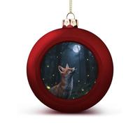 Fox at Night1 Christmas Ball Ornaments - Xmas Tree Hanging Ornament 2.4 Inch Red Shatterproof Xmas Balls for Holiday Wedding Fireplace Home Party Decorations
