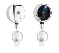 Fox at Night1 Retractable Work Badge Holder Keychain Badge Reel 24.4" Cord & 360° Swivel Alligator Clip Heavy Duty Id Name Tag Holder for Nurses Doctors Teachers Office Workers