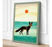 Fox at Sunrise Minimalist Canvas Wall Art Print 24x16 Inch