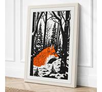 Fox at Winter Stream Boho Canvas Wall Art Print 24x16 Inch (61 x 41 cm)