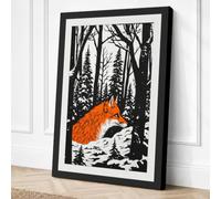 Fox at Winter Stream Boho Canvas Wall Art Print 36x24 Inch (91 x 61 cm)