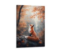 Fox & Autumn Forest 3D Modern Stretched And Canvas Nordic Prints Perfect Pictures Paintings on Wall Art for Home Office Decorations Living Room Bedroom 12x18inch(30x45cm)