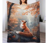 Fox & Autumn Forest 3D Print Bed Blanket Nordic Reversible Sherpa Fleece Flannel Fluffy Polyester Soft And Warm for Home Life And Travel 60x80inch(150x200cm)
