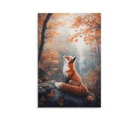 Fox & Autumn Forest Wall Art Canvas Colorful 3D Picture Painting, Nordic Artwork for Living Room Bedroom Bathroom Office Home Decor 12x18inch(30x45cm)