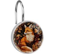 Fox Autumn Leaves Shower Hooks Rings Set of 12, Rust Proof Stainless Steel Decorative Hangers for Bathroom Shower Curtain Rod