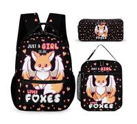 Fox Backpack with Lunch Box & Pencil Case for Kids Girls Boys School, 16 Inch Cute Foxes Bookbag, School Backpack for Students Children, Lightweight, Large Capacity