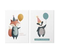 Fox & Badger Birthday Card Set of 2 Blank Inside