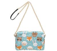 Fox Bear Blue print Small Leather Crossbody Bag for Women Shoulder Purse with Adjustable Strap Lightweight Handbag for Daily Shopping Travel