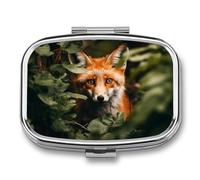 Fox Behind Tree Pill Box 2 Compartments Portable Travel Pill Case Mini Medicine Organizer for Pocket Purse Metal Waterproof Medicine Container Holder Vitamin Fish Oil