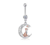 Fox Belly Button Rings Sterling Silver Moon Fox Dangly Belly Button Piercing Cute Navel Piercing Jewellery Belly Ring Gifts for Women