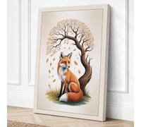 Fox Beneath Falling Leaves Canvas Wall Art Print 18x12 Inch