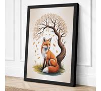Fox Beneath Falling Leaves Canvas Wall Art Print 24x16 Inch