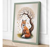 Fox Beneath Falling Leaves Canvas Wall Art Print 24x16 Inch (61 x 41 cm)