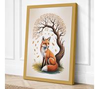 Fox Beneath Falling Leaves Canvas Wall Art Print 30x20 Inch