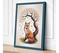 Fox Beneath Falling Leaves Canvas Wall Art Print 30x20 Inch (76 x 51 cm)