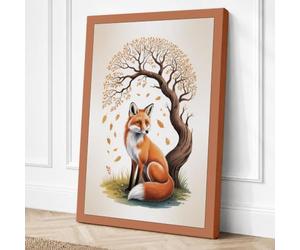 Fox Beneath Falling Leaves Canvas Wall Art Print 36x24 Inch