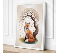 Fox Beneath Falling Leaves Canvas Wall Art Print 36x24 Inch (91 x 61 cm)