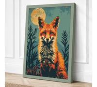 Fox Beneath the Moon Boho Canvas Wall Art Print 18x12 Inch