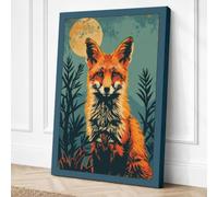 Fox Beneath the Moon Boho Canvas Wall Art Print 30x20 Inch