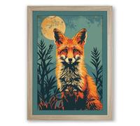 Fox Beneath the Moon Boho Framed Wall Art Print A2 (59.4×42cm) Oak, Wall Decor for Living Room, Bedroom, Office & Home, Ready to Hang, Art Gift