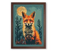 Fox Beneath the Moon Boho Framed Wall Art Print A2 (59.4×42cm) Walnut, Wall Decor for Living Room, Bedroom, Office & Home, Ready to Hang, Art Gift