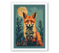 Fox Beneath the Moon Boho Framed Wall Art Print A2 (59.4×42cm) White, Wall Decor for Living Room, Bedroom, Office & Home, Ready to Hang, Art Gift