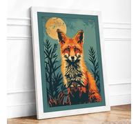 Fox Beneath the Moon Boho Framed Wall Art Print A3 (42×29.7cm) White, Wall Decor for Living Room, Bedroom, Office & Home, Ready to Hang, Art Gift