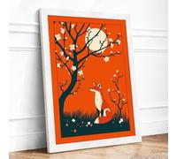 Fox Beneath the Moon Framed Wall Art Print A3 White
