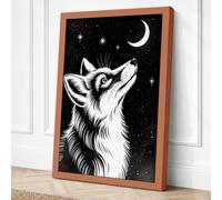 Fox Beneath the Moon Japandi Canvas Wall Art Print 18x12 Inch