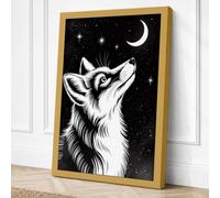 Fox Beneath the Moon Japandi Canvas Wall Art Print 24x16 Inch