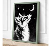 Fox Beneath the Moon Japandi Canvas Wall Art Print 24x16 Inch