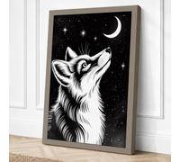 Fox Beneath the Moon Japandi Canvas Wall Art Print 30x20 Inch