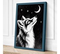 Fox Beneath the Moon Japandi Canvas Wall Art Print 36x24 Inch