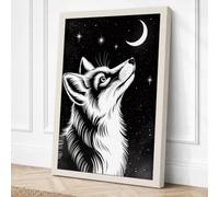 Fox Beneath the Moon Japandi Canvas Wall Art Print 36x24 Inch