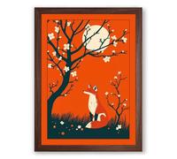 Fox Beneath the Moon Modern Framed Wall Art Print A1 (84.1×59.4cm) Walnut, Wall Decor for Living Room, Bedroom, Office & Home, Ready to Hang, Art Gift