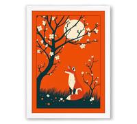 Fox Beneath the Moon Modern Framed Wall Art Print A1 (84.1×59.4cm) White, Wall Decor for Living Room, Bedroom, Office & Home, Ready to Hang, Art Gift