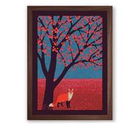 Fox Beneath the Tree Boho Framed Wall Art Print A1 (84.1×59.4cm) Walnut, Wall Decor for Living Room, Bedroom, Office & Home, Ready to Hang, Art Gift