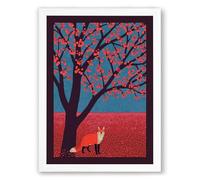 Fox Beneath the Tree Boho Framed Wall Art Print A2 (59.4×42cm) White, Wall Decor for Living Room, Bedroom, Office & Home, Ready to Hang, Art Gift
