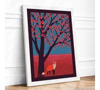 Fox Beneath the Tree Boho Framed Wall Art Print A3 (42×29.7cm) White, Wall Decor for Living Room, Bedroom, Office & Home, Ready to Hang, Art Gift