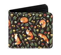 Fox Bifold Credit Card Wallet for Women Fox Lover, Flower PU Leather Coin Pocket Wallet with ID Window, Gift for Friend Family Wife