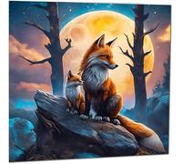 Fox Birthday Card - Artistic Beautiful Fox Moon Greeting Card 145 x 145mm