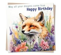Fox Birthday Card for Women - May All Your Dreams Come True - Watercolour