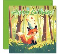 Fox Birthday Cards - Woodland Forest Party - Happy Birthday Card for Son Daughter Brother Sister Grandson Granddaughter Niece Nephew Cousin, 145mm Bday Greeting Cards