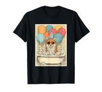 Fox Birthday Party Balloons Bathtub Art Print T-Shirt
