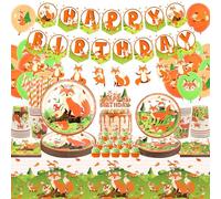Fox Birthday Party Supplies, Includes Banners, Plates, Cupcake Toppers, Napkins, Cups, Tablecloths, for Girl Boy Fox Theme Baby Shower Birthday Party Decorations